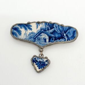 1990s Artisan Shard Fragment Brooch from 1940s blue white Booths Silicon England